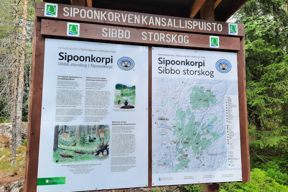 Infotafel im Sipoonkorpi Nationalpark, Südfinnland